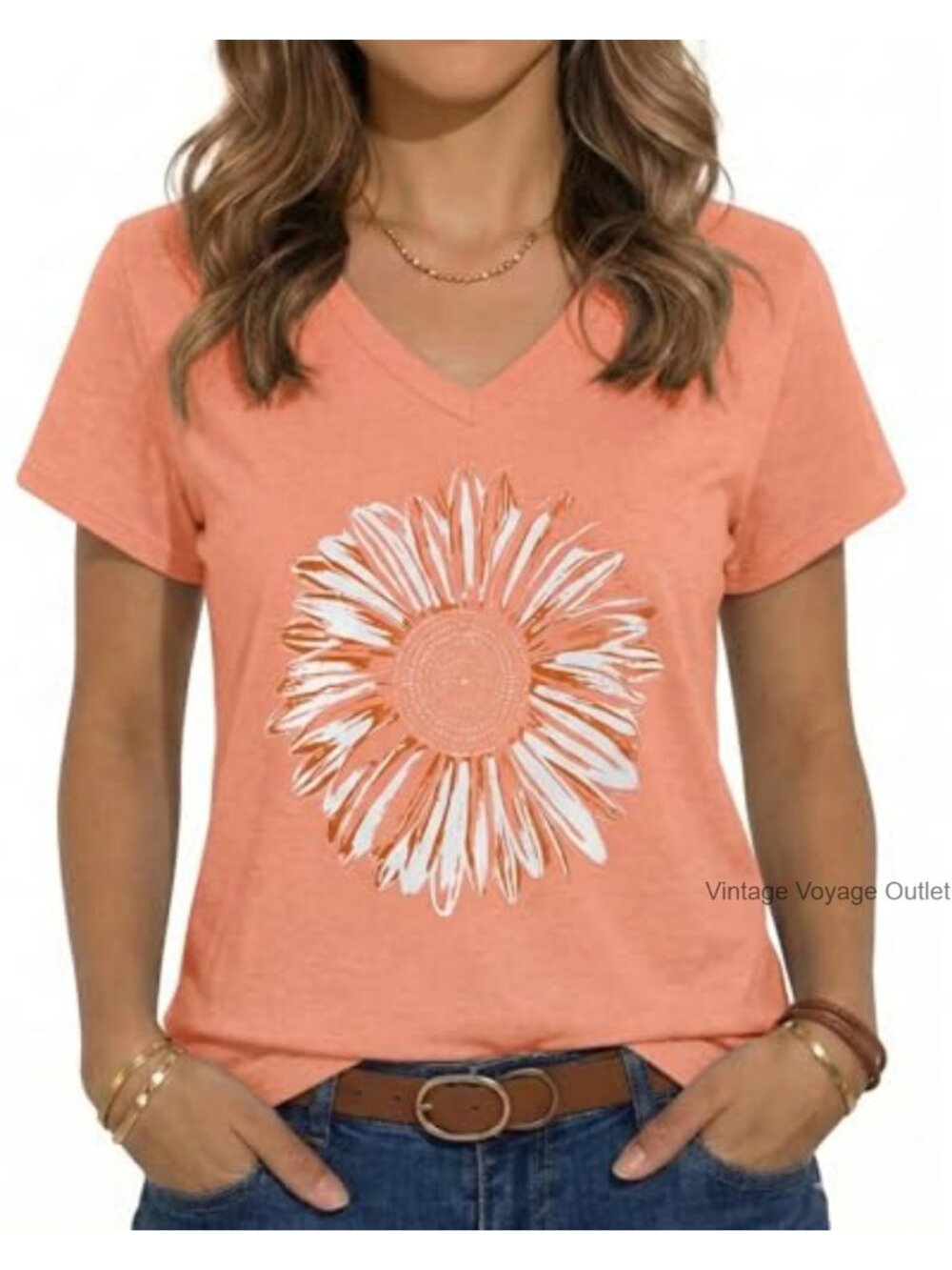 Womens V Neck Short Sleeve Graphic Tunic Tee Summer Top